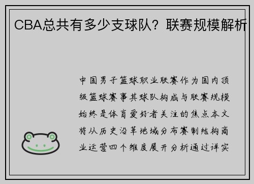CBA总共有多少支球队？联赛规模解析